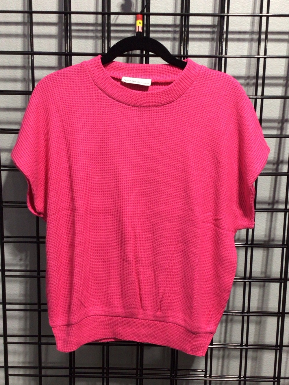 Zenana Outfitters Bright Pink Waffle Knit Top